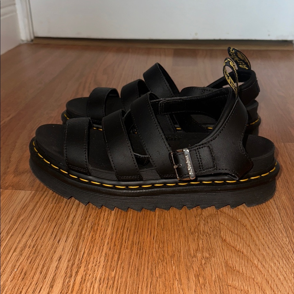 Dr. Martens Black Sandals with Yellow Stitching